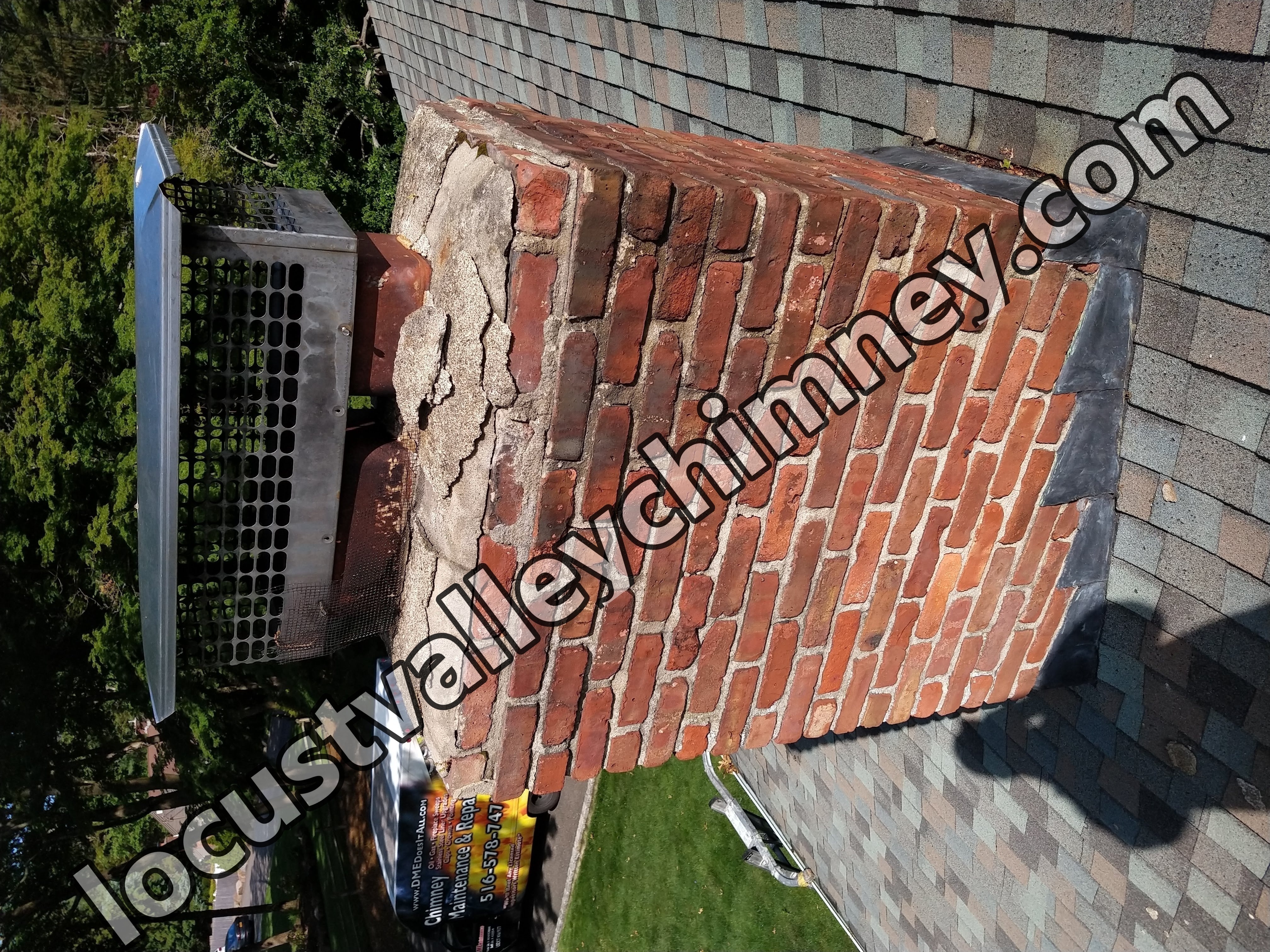 Cracked chimney crown professionally repaired in Mill Neck, New York
